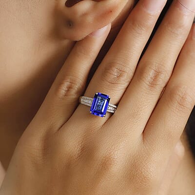 The Jennilee Certified & Appraised Rhapsody AAAA Tanzanite and E-F VS2 Diamond 4.30 ctw Statement Ring in 950 Platinum (Size 10.0) 6 Grams