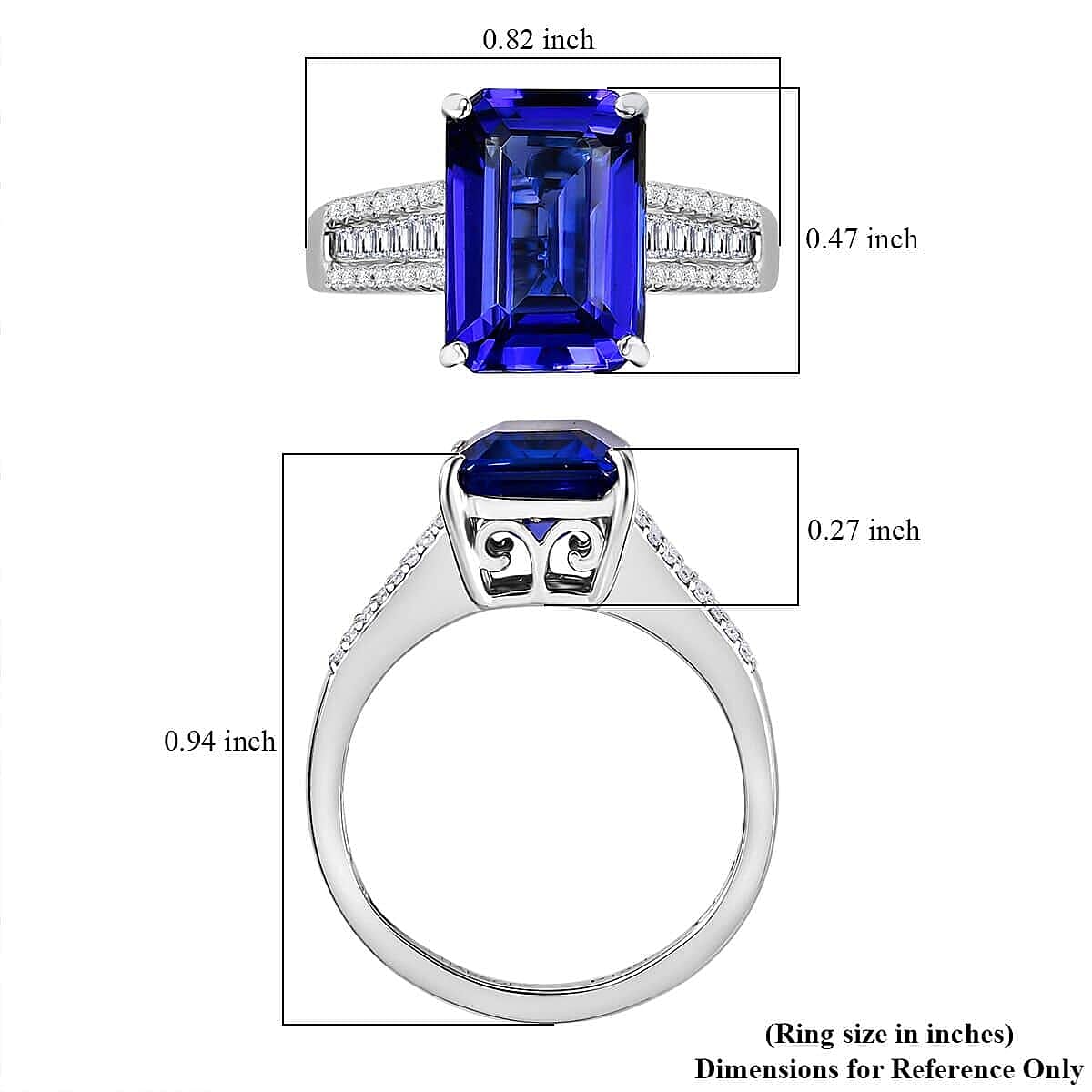 The Jennilee Certified & Appraised Rhapsody AAAA Tanzanite and E-F VS2 Diamond 4.30 ctw Statement Ring in 950 Platinum (Size 10.0) 6 Grams