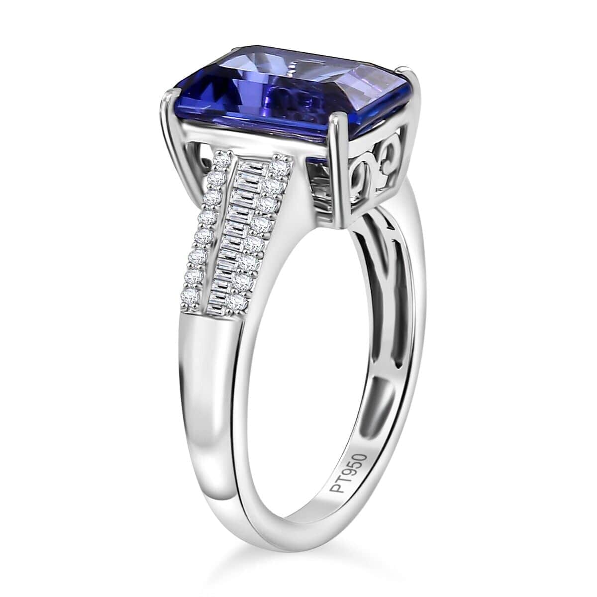Certified & Appraised Rhapsody 950 Platinum AAAA Tanzanite, Diamond (E-F, VS2) (0.28 cts) Statement Ring (Size 7.5) (6 g) 4.30 ctw image number 3