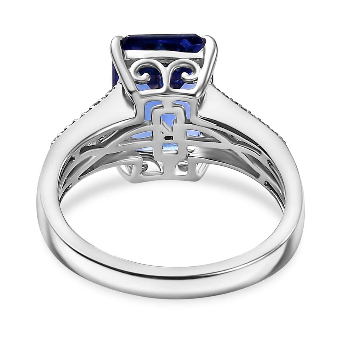 Certified & Appraised Rhapsody 950 Platinum AAAA Tanzanite, Diamond (E-F, VS2) (0.28 cts) Statement Ring (Size 7.5) (6 g) 4.30 ctw image number 4