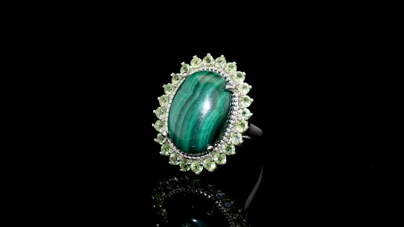 Karis African Malachite, Peridot Halo Ring in Platinum Bond (Size 10.0) 16.30 ctw