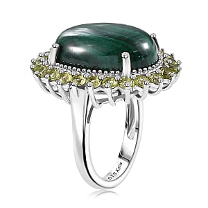 Karis African Malachite and Peridot 16.30 ctw Forest Elegance Ring in Platinum Bond (Size 10.0)