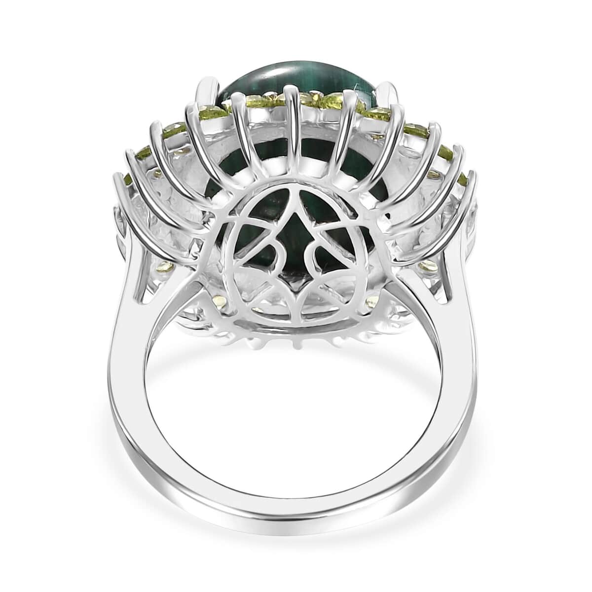 Karis African Malachite, Peridot Halo Ring in Platinum Bond (Size 10.0) 16.30 ctw image number 3