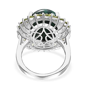 Karis African Malachite and Peridot 16.30 ctw Forest Elegance Ring in Platinum Bond (Size 10.0)