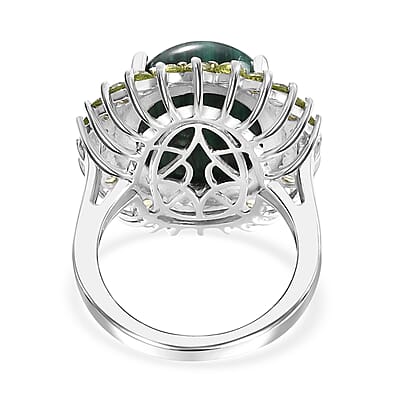 Karis African Malachite and Peridot 16.30 ctw Forest Elegance Ring in Platinum Bond (Size 10.0)