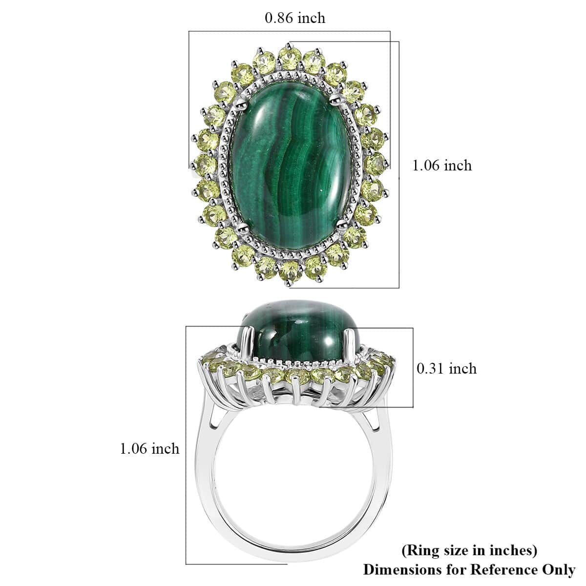 Karis African Malachite, Peridot Halo Ring in Platinum Bond (Size 10.0) 16.30 ctw image number 4