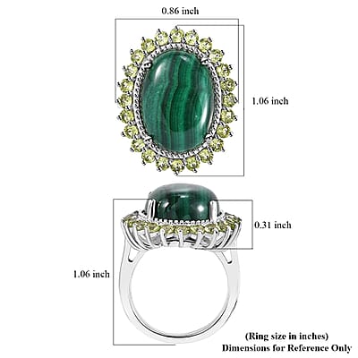 Karis African Malachite and Peridot 16.30 ctw Forest Elegance Ring in Platinum Bond (Size 10.0)