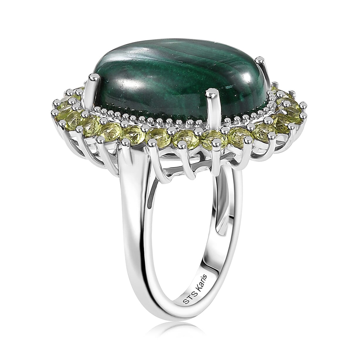 Karis African Malachite and Peridot 16.30 ctw Forest Elegance Ring in Platinum Bond (Size 7.0) image number 2