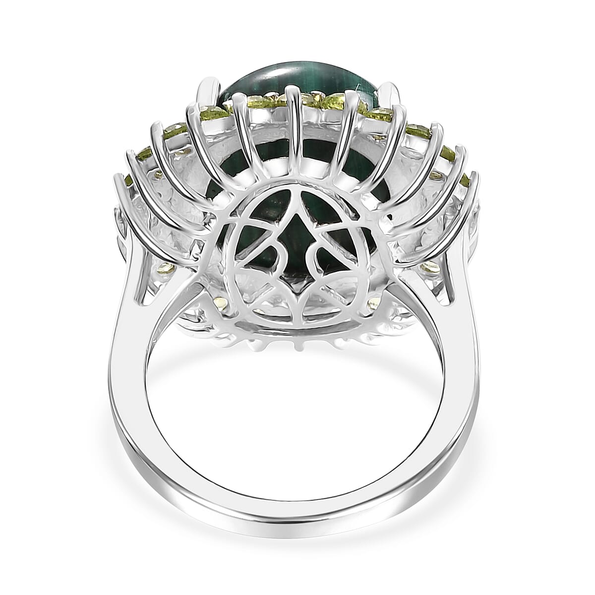Karis African Malachite and Peridot 16.30 ctw Forest Elegance Ring in Platinum Bond (Size 7.0) image number 3