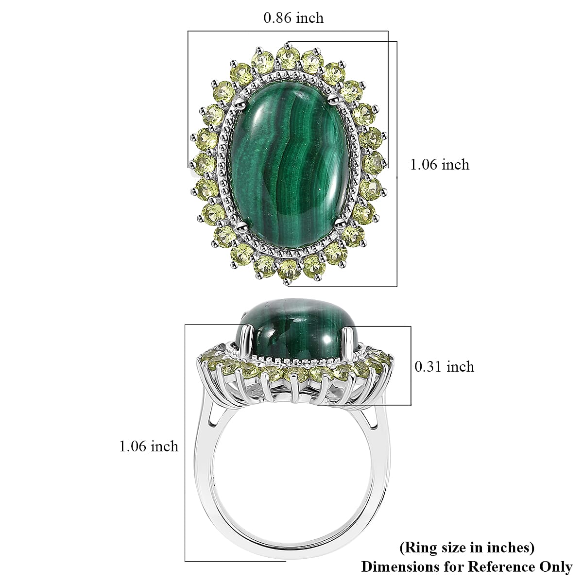 Karis African Malachite and Peridot 16.30 ctw Forest Elegance Ring in Platinum Bond (Size 7.0) image number 4