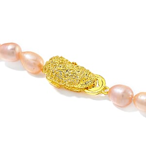 Multi Color Freshwater Pearl Necklace with Pixiu Charm in Goldtone 18 Inches
