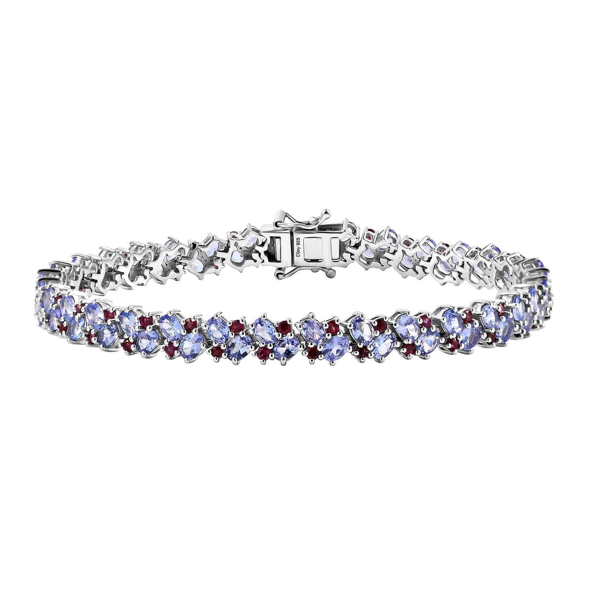 Doorbuster Tanzanite and Anthill Garnet 10.15 ctw Natural Blooming Bracelet in Rhodium Over Sterling Silver (6.50 In) image number 0