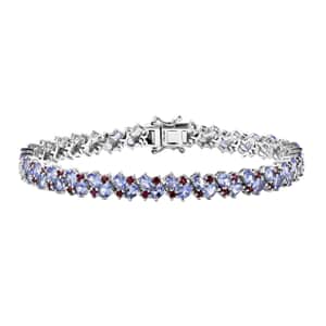 Doorbuster Tanzanite and Anthill Garnet 10.15 ctw Natural Blooming Bracelet in Rhodium Over Sterling Silver (6.50 In)