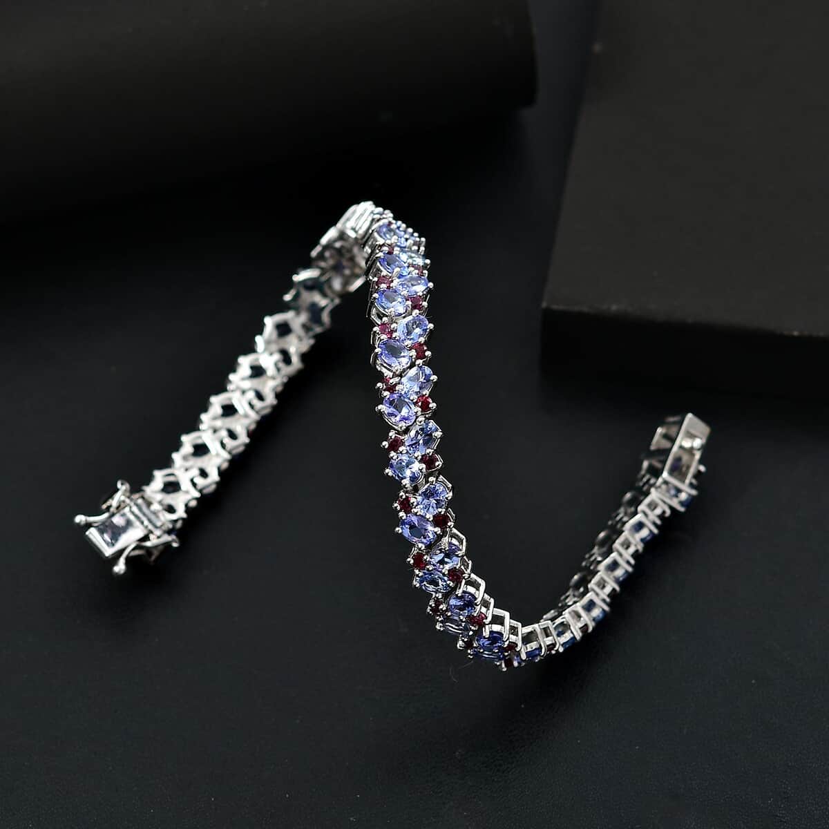 Doorbuster Tanzanite and Anthill Garnet 10.15 ctw Natural Blooming Bracelet in Rhodium Over Sterling Silver (6.50 In) image number 1