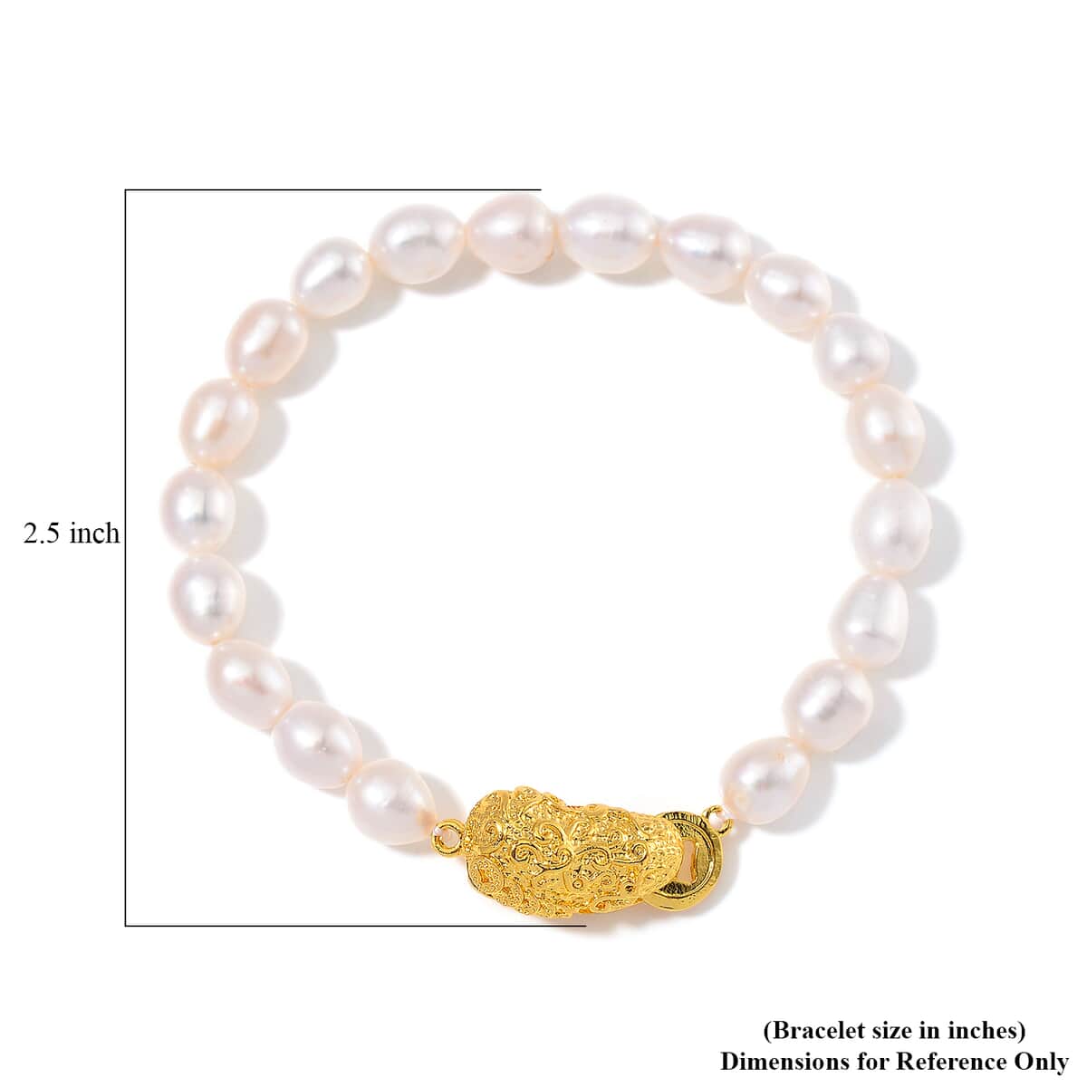 White Freshwater Pearl Bracelet with Pixiu Charm in Goldtone (6.50 In) image number 4