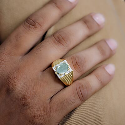 D'Joy Grandidierite and Moissanite 3.00 ctw Men's Ring in 18K Vermeil Yellow Gold Over Sterling Silver (Size 10.0)