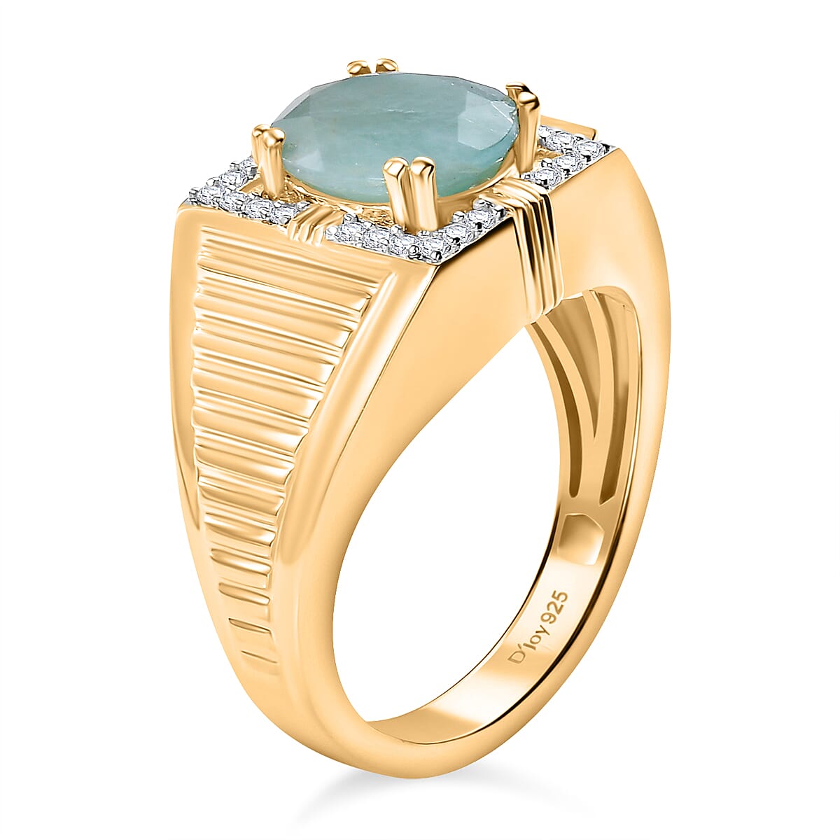 D'Joy Grandidierite and Moissanite 3.00 ctw Men's Ring in 18K Vermeil Yellow Gold Over Sterling Silver (Size 10.0)