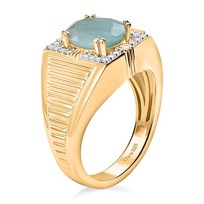 D'Joy Grandidierite and Moissanite 3.00 ctw Men's Ring in 18K Vermeil Yellow Gold Over Sterling Silver (Size 10.0)