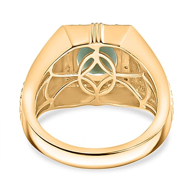D'Joy Grandidierite and Moissanite 3.00 ctw Men's Ring in 18K Vermeil Yellow Gold Over Sterling Silver (Size 10.0)