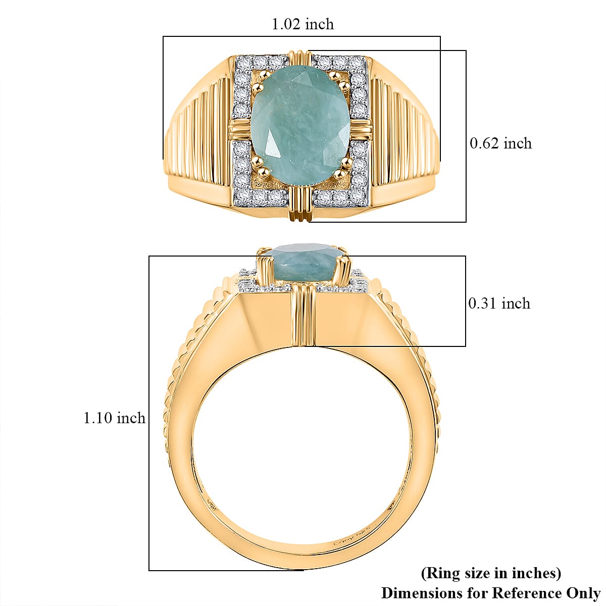D'Joy Grandidierite and Moissanite 3.00 ctw Men's Ring in 18K Vermeil Yellow Gold Over Sterling Silver (Size 10.0)