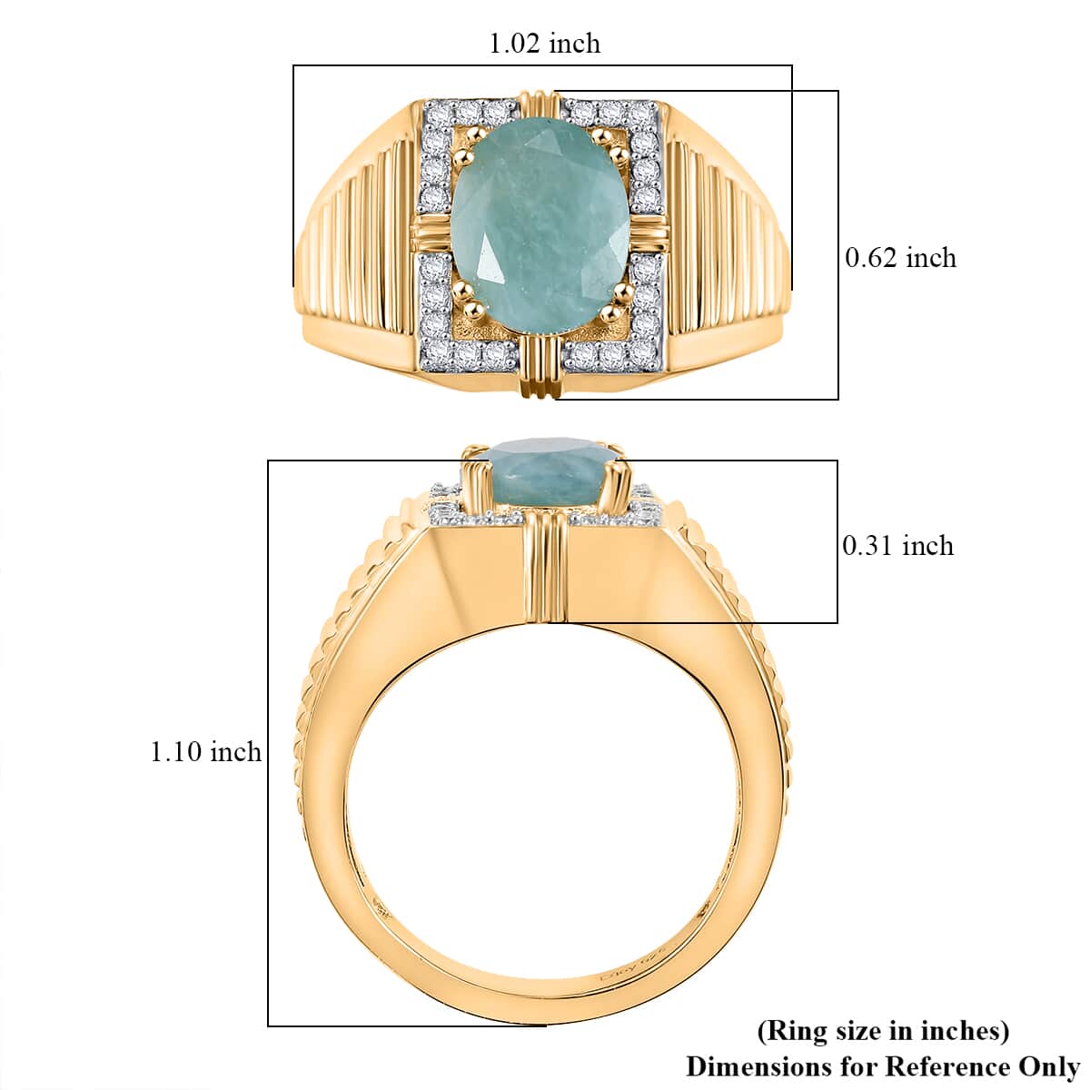 Grandidierite and Moissanite 3.00 ctw Men's Ring in 18K Vermeil Yellow Gold Over Sterling Silver (Size 10.0) image number 5