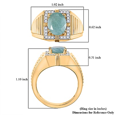 D'Joy Grandidierite and Moissanite 3.00 ctw Men's Ring in 18K Vermeil Yellow Gold Over Sterling Silver (Size 10.0)