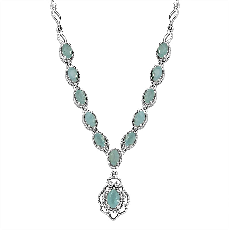 D'Joy Grandidierite Necklace in Rhodium Over Sterling Silver 18 Inches 