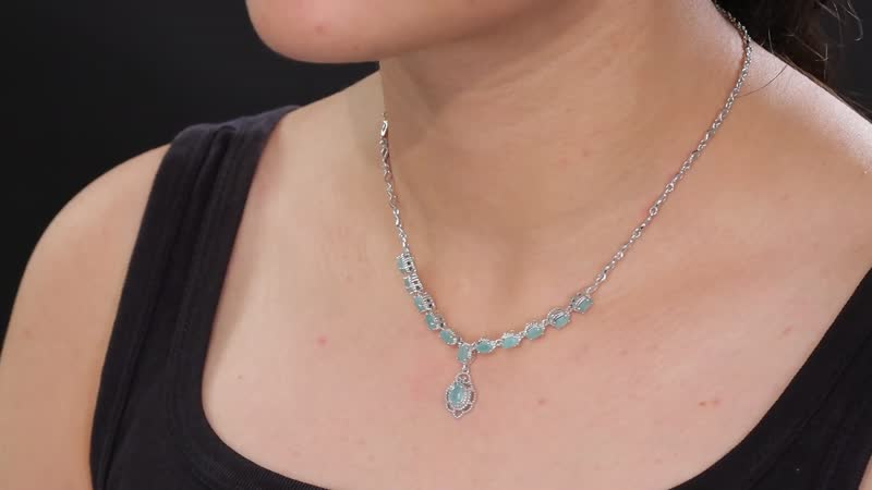 D'Joy Grandidierite Necklace in Rhodium Over Sterling Silver 18 Inches
