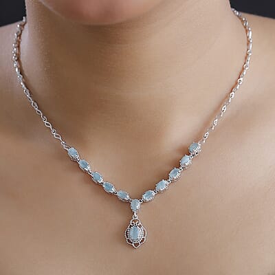 D'Joy Grandidierite Necklace in Rhodium Over Sterling Silver 18 Inches 