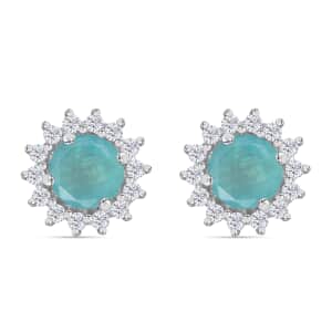 Grandidierite and White Zircon 1.50 ctw Sunburst Earrings in Rhodium Over Sterling Silver