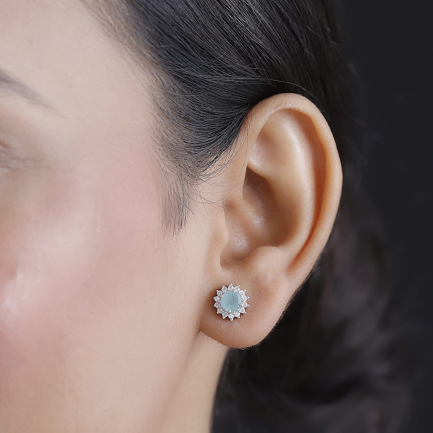 D'Joy Grandidierite and White Zircon 1.50 ctw Sunburst Earrings in Rhodium Over Sterling Silver