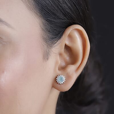 D'Joy Grandidierite and White Zircon 1.50 ctw Sunburst Earrings in Rhodium Over Sterling Silver