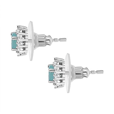 D'Joy Grandidierite and White Zircon 1.50 ctw Sunburst Earrings in Rhodium Over Sterling Silver