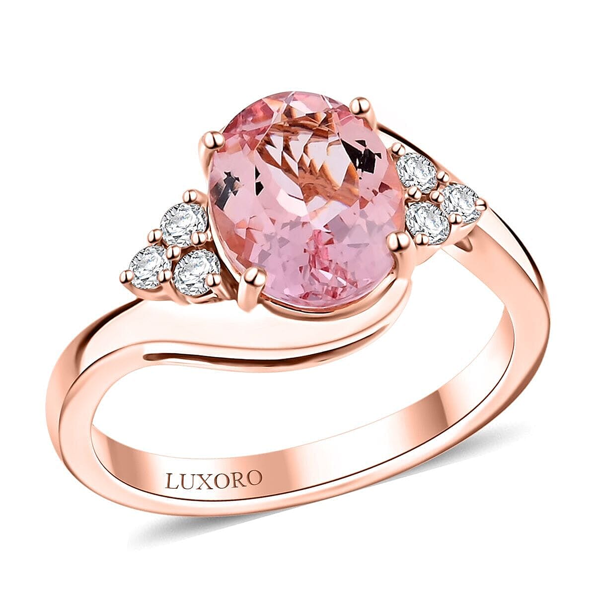 Doorbuster Certified & Appraised Luxoro 10K Rose Gold AAA Madagascar Pink Morganite, Diamond (G-H, I2) (0.21 cts) Halo Ring (Size 10.0) 2.25 ctw image number 0