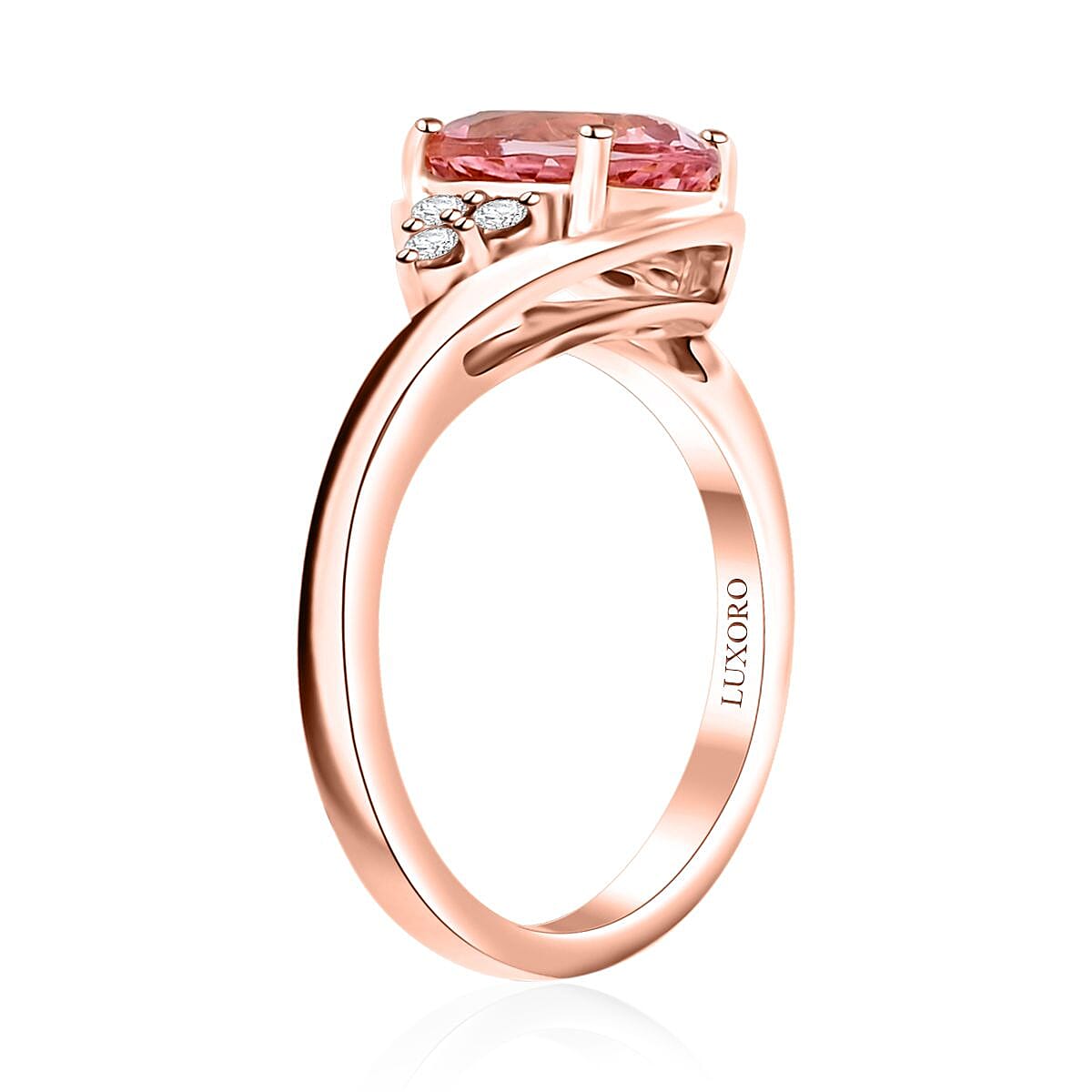 Certified & Appraised Luxoro AAA Pink Morganite and G-H I2 Diamond 2.25 ctw Ring in 10K Rose Gold (Size 6.0) image number 3