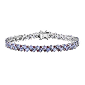Tanzanite and Anthill Garnet 12.00 ctw Natural Blooming Bracelet in Rhodium Over Sterling Silver (8.00 In)