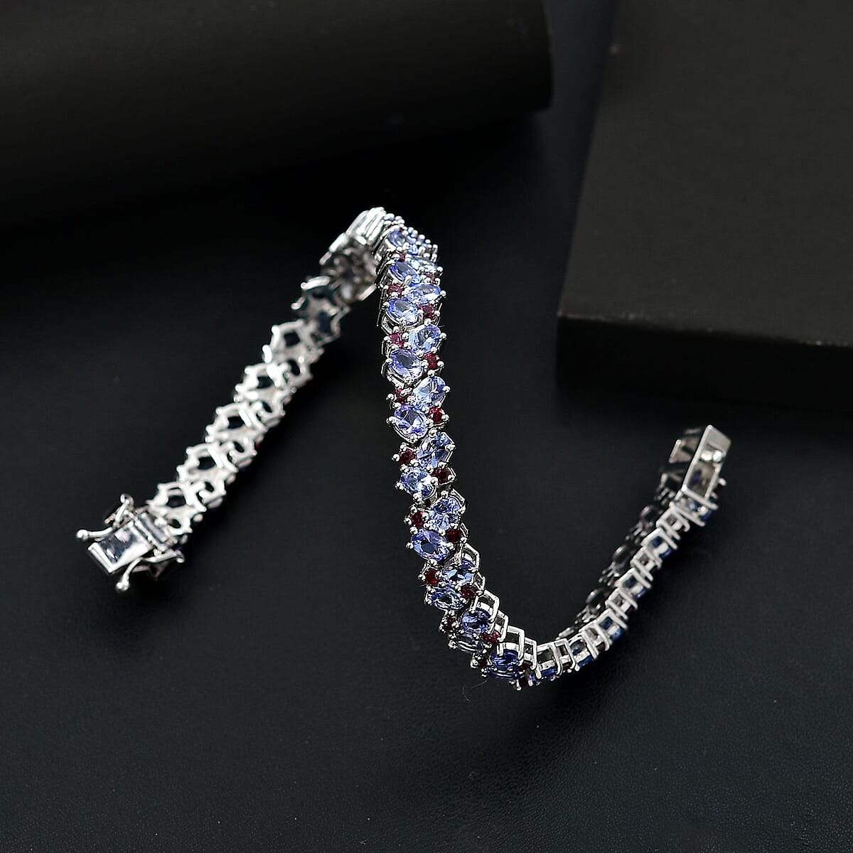 Tanzanite and Anthill Garnet 12.00 ctw Natural Blooming Bracelet in Rhodium Over Sterling Silver (8.00 In) image number 1
