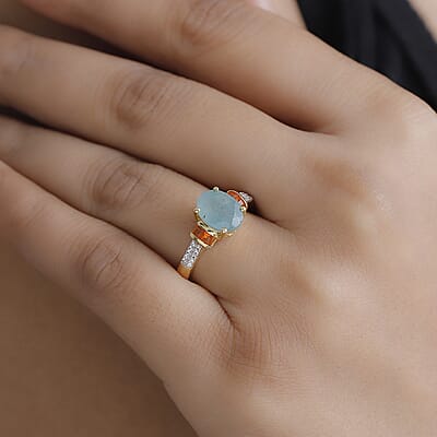 Grandidierite and Multi Gemstone 2.15 ctw Ring in 18K Vermeil Yellow Gold Over Sterling Silver (Size 10.0)