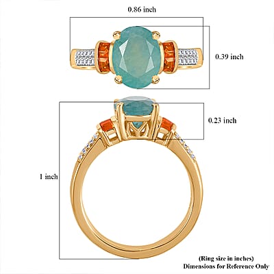Grandidierite and Multi Gemstone 2.15 ctw Ring in 18K Vermeil Yellow Gold Over Sterling Silver (Size 10.0)