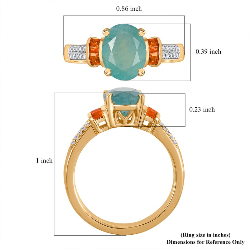 Grandidierite and Multi Gemstone 2.15 ctw Ring in 18K Vermeil Yellow Gold Over Sterling Silver (Size 10.0)