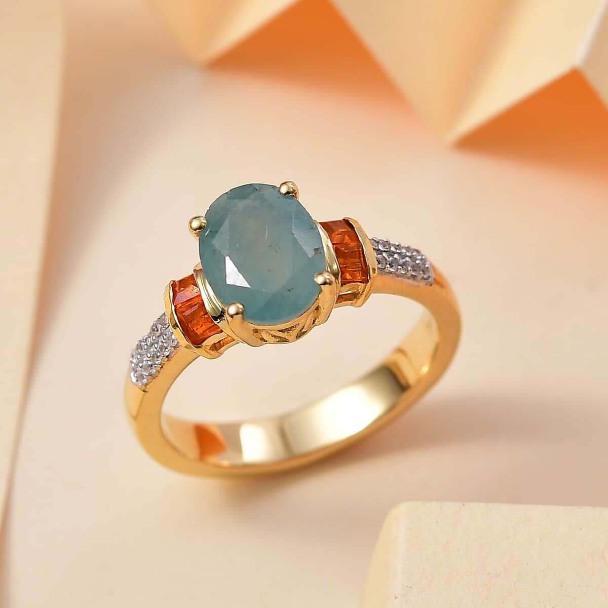 Grandidierite and Multi Gemstone 2.15 ctw Ring in 18K Vermeil Yellow Gold Over Sterling Silver (Size 7.0) image number 1