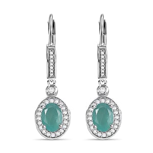 D'Joy Grandidierite and White Zircon 2.00 ctw Aqua Halo Earrings in Rhodium Over Sterling Silver