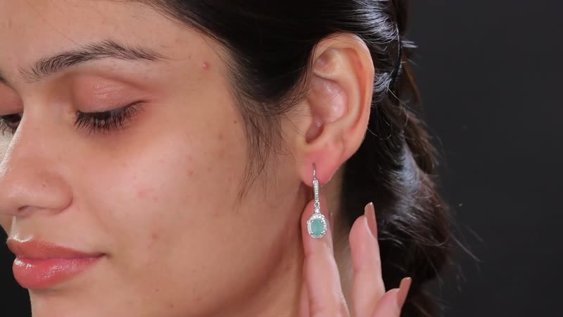 D'Joy Grandidierite and White Zircon 2.00 ctw Aqua Halo Earrings in Rhodium Over Sterling Silver