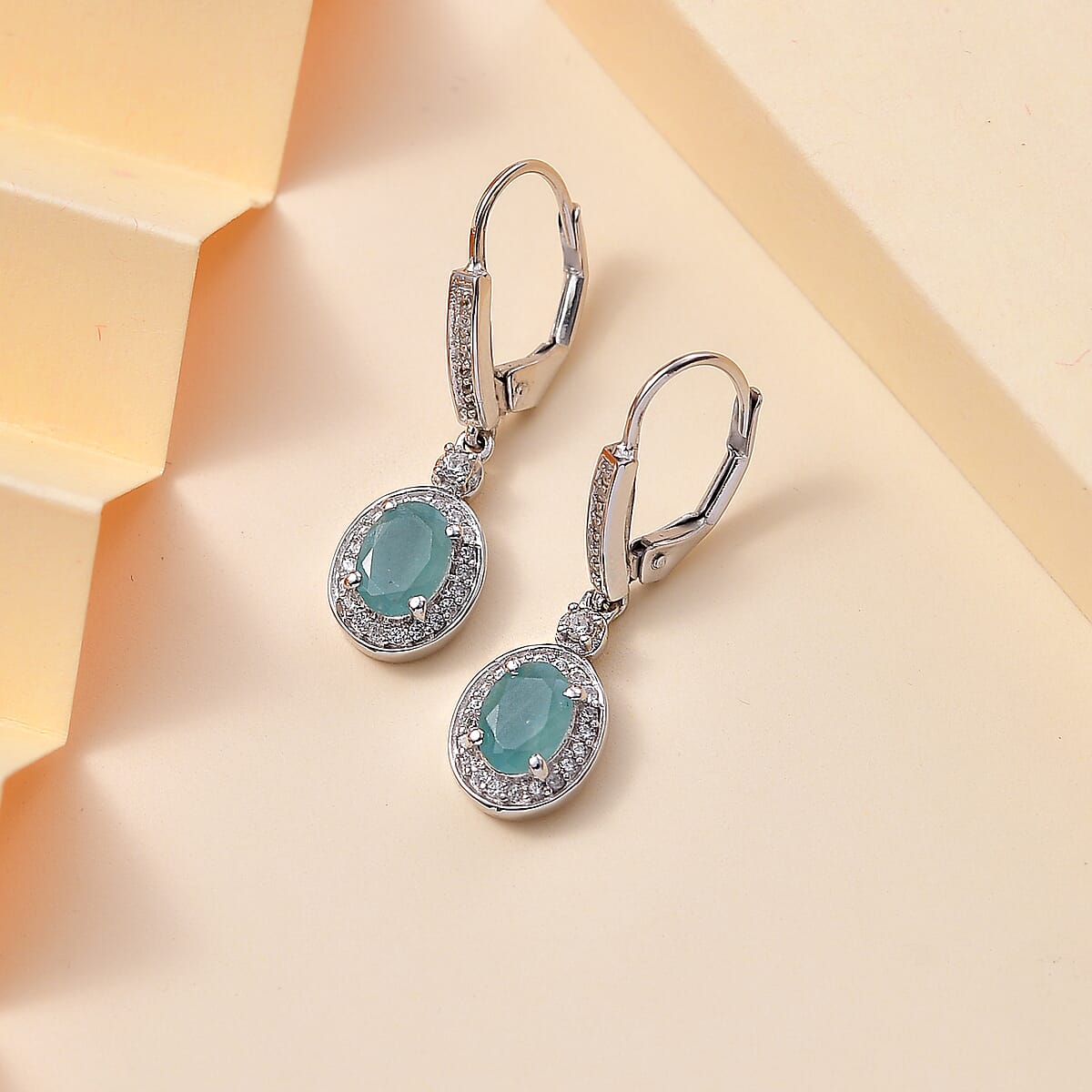 D'Joy Grandidierite and White Zircon 2.00 ctw Aqua Halo Earrings in Rhodium Over Sterling Silver image number 1