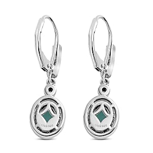 D'Joy Grandidierite and White Zircon 2.00 ctw Aqua Halo Earrings in Rhodium Over Sterling Silver