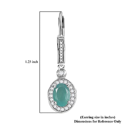 D'Joy Grandidierite and White Zircon 2.00 ctw Aqua Halo Earrings in Rhodium Over Sterling Silver