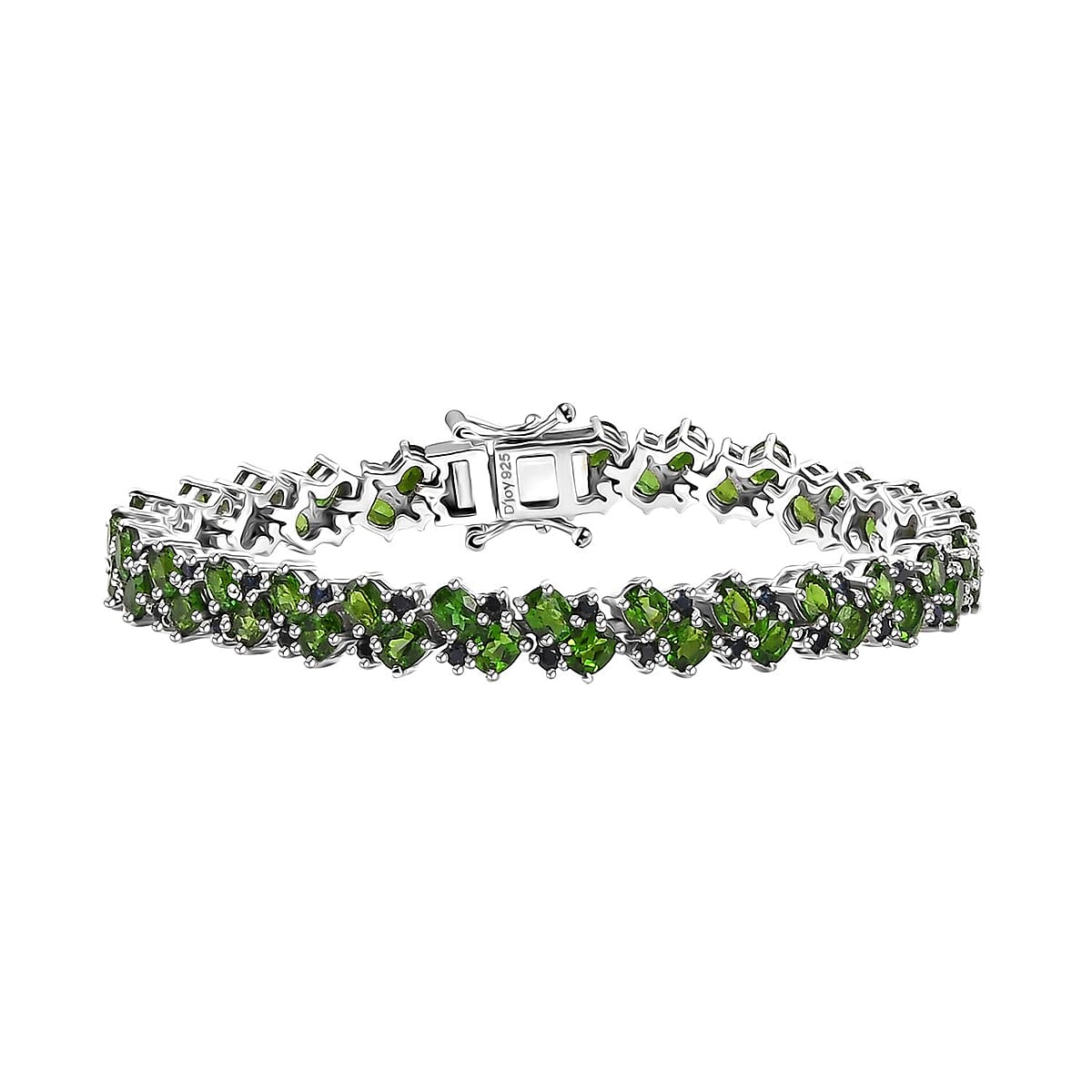 Chrome Diopside and Blue Sapphire 14.00 ctw Natural Blooming Bracelet in Rhodium Over Sterling Silver (8.00 In) image number 0