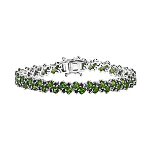 Chrome Diopside and Blue Sapphire 14.00 ctw Natural Blooming Bracelet in Rhodium Over Sterling Silver (8.00 In)