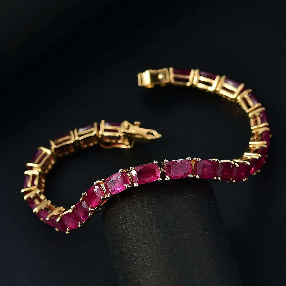D'Joy Niassa Ruby (FF) 27.25 ctw Crown Tennis Bracelet in 18K Vermeil Yellow Gold Over Sterling Silver (8.00 In) image number 1