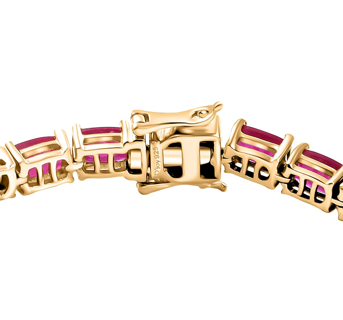 D'Joy Niassa Ruby (FF) 27.25 ctw Crown Tennis Bracelet in 18K Vermeil Yellow Gold Over Sterling Silver (8.00 In) image number 3